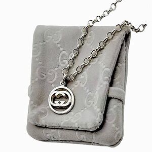 GUCCI Interlinked GG Sterling Silver Pedant on Open Link Chain 21 inches long